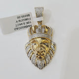 10k Lion Head Pendant Yellow Gold And Diamonds 1.5" Inch Charm