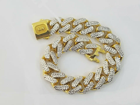 10K Yellow Gold 15mm Royal Miami Cuban Bracelet Diamond Cut 9 inches