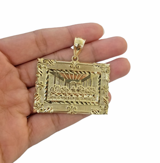 Real 10K Yellow Gold Last Supper Pendent Charm 2" Inch