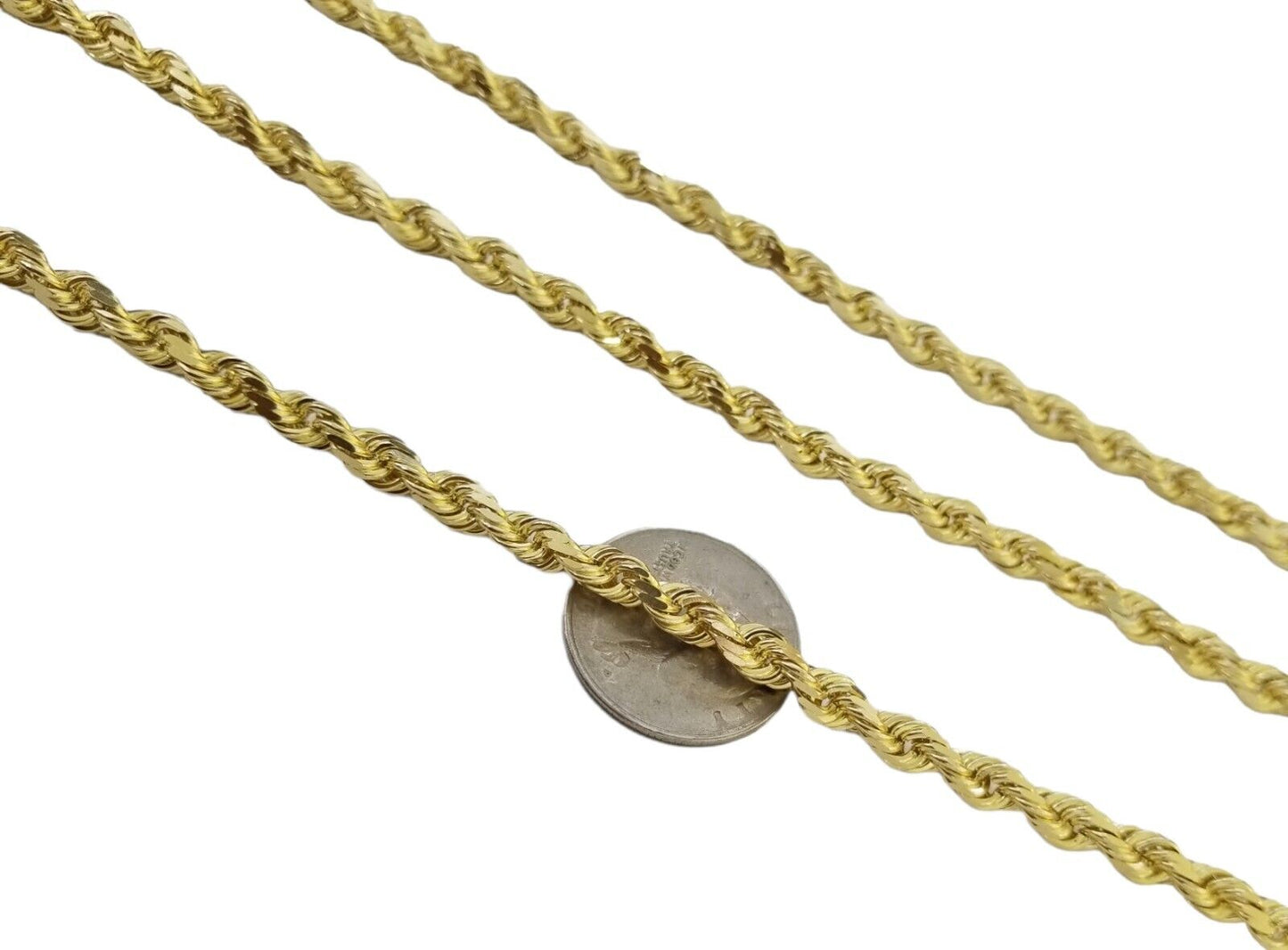 Real 10k Solid Rope Chain Yellow Gold Necklace Diamond Cut 4mm 26" Inch