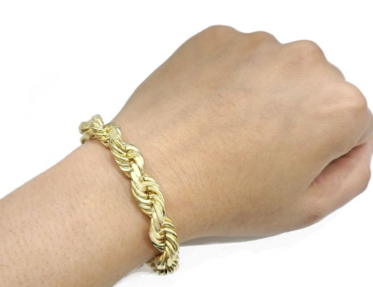 Real 10kt Solid Yellow Gold Rope Bracelet 10k 9mm 9inch Lobster Lock Diamond cut