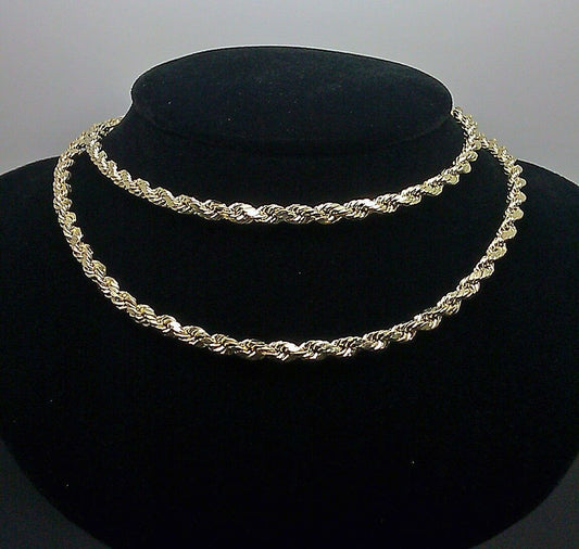 REAL 10k SOLID Gold Rope Chain 4mm 24" Yellow Gold Necklace Diamond Cuts Unisex