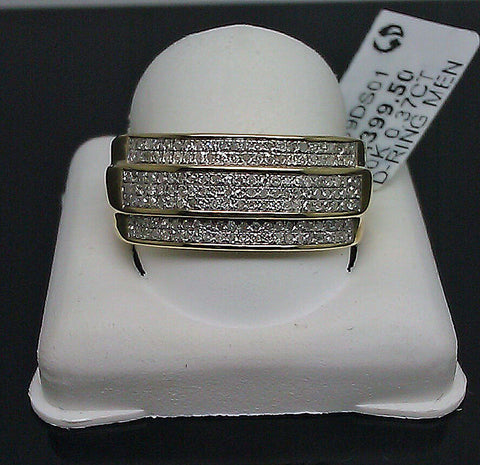 10K Men's Yellow Gold Ring With 7 Rows of Diamond 0.37CT Men's Band