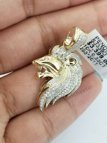 10k Yellow Gold Men's King Lion Head Charm/Pendant with Real 0.33 CT Diamonds