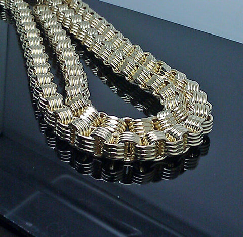 10K Yellow Gold Men Necklace Byzantine Chain 28" Inch 10MM