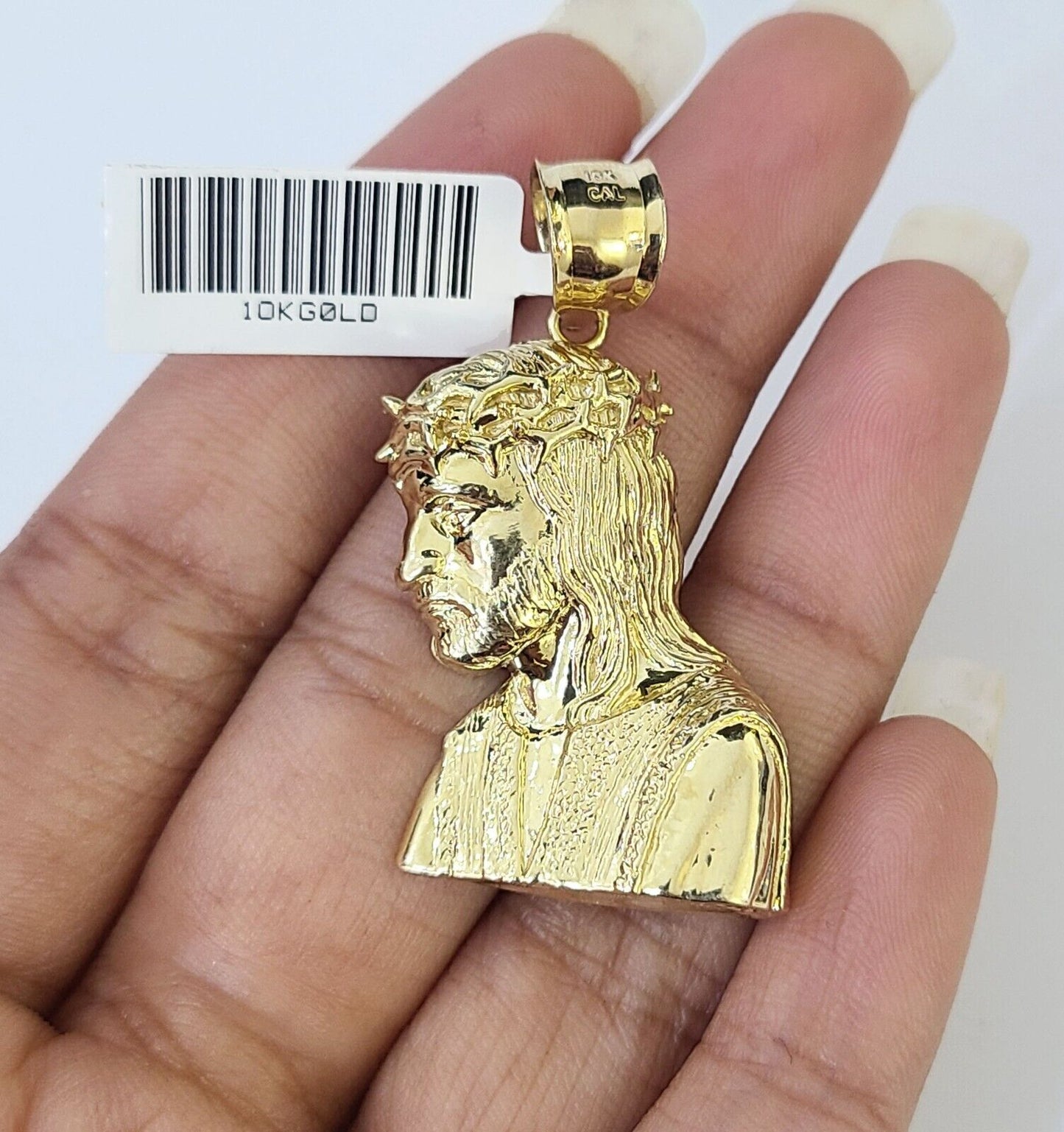 Real 10K Yellow Gold Jesus Head Pendant Charm Genuine 2"