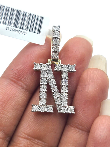 Real 10k Gold & Diamond Letter "N" Initial Alphabet Charm/Pendant 1.25".