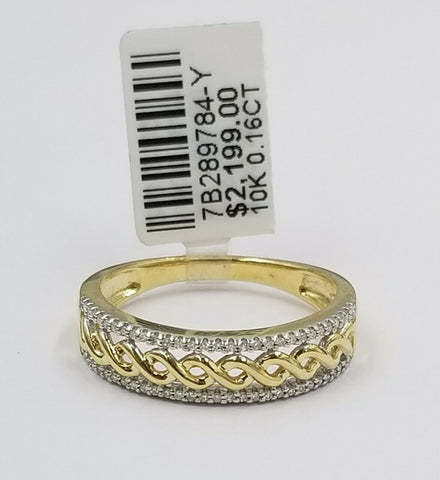 10k Yellow Gold Diamond Wedding/ Engagement Ring Cuban Style For Men's 0.16CT