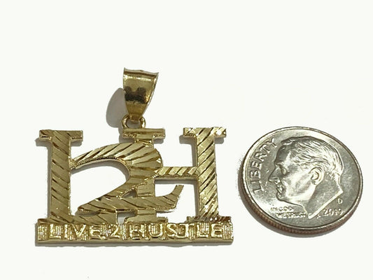 10k Yellow Gold L2H Charm LIVE 2 HUSTLE Pendant DiamondCut Design Men Women Real