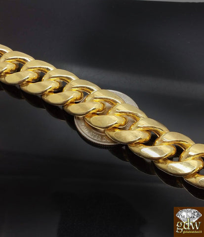 Real 10k Yellow Gold Miami Cuban Bracelet 15mm BOX LOCK 8" inch, Stronger link