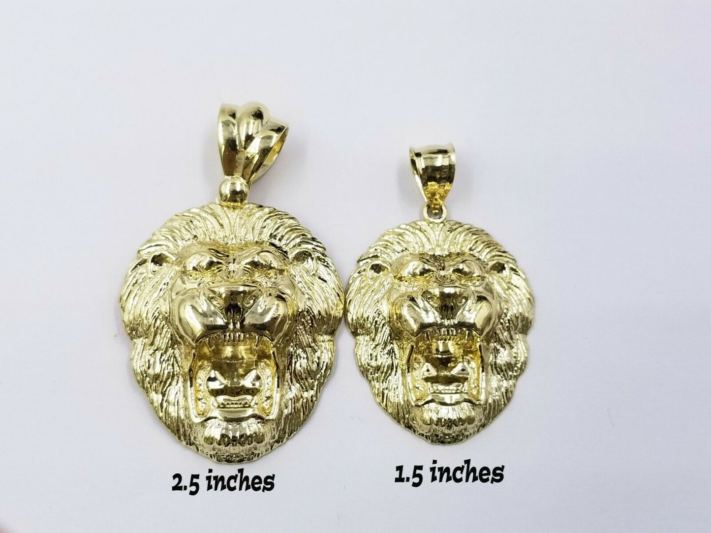 Mens 10k Solid Yellow Gold Roaring King Lion Head Charm Pendant Diamond Cut Real