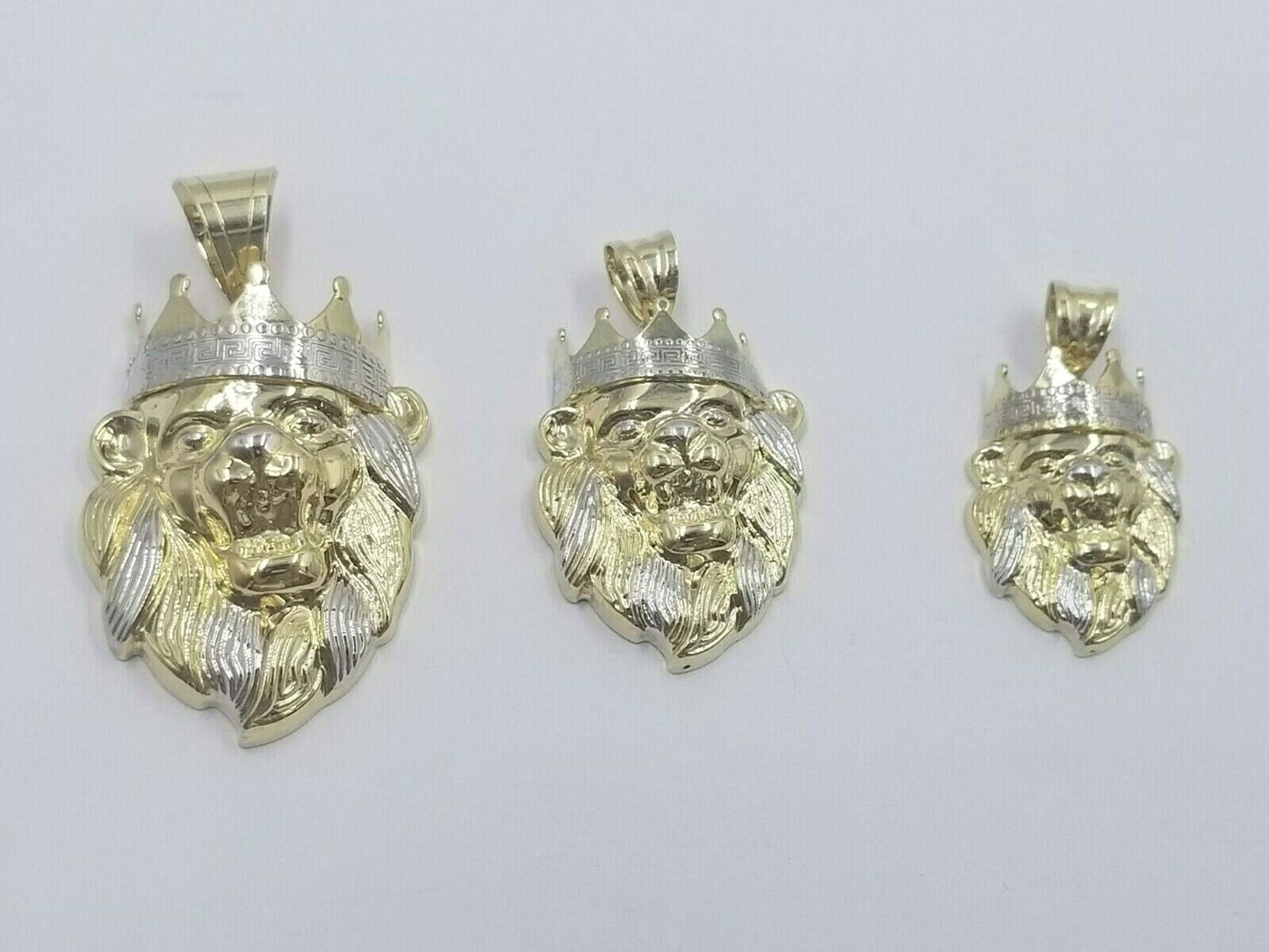 10k Yellow Gold Crown Lion Head Pendant Charm REAL 1.25" 1.5" 1.75" Diamond Cut