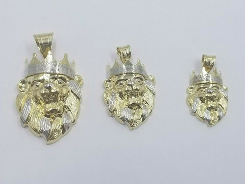 10k Yellow Gold Crown Lion Head Pendant Charm REAL 1.25" 1.5" 1.75" Diamond Cut