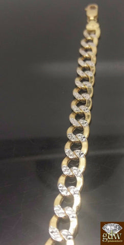 Real 10k Yellow Gold 9" Diamond Cuts Cuban curb Link Bracelet Rope Byzantine