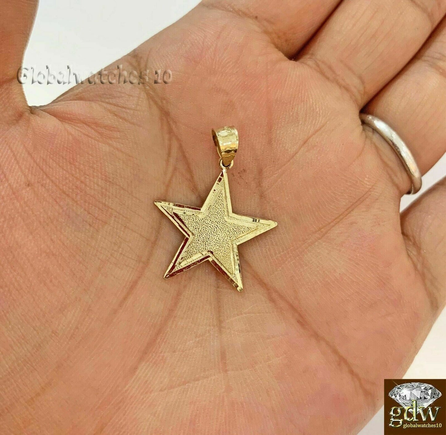 10k Gold Charm Pendant Star with Miami Cuban Chain in 22 24 26 28 Inch, Real