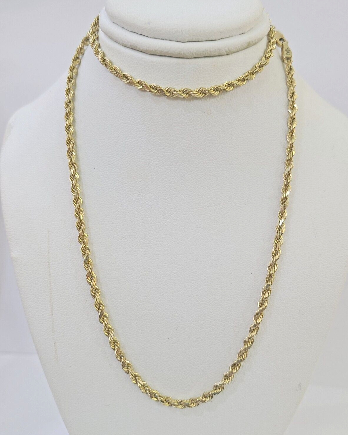 10k Real Solid Yellow Gold Rope Chain Women Men Diamond Cut 3mm 22 Inches