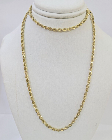 10k Real Solid Yellow Gold Rope Chain Women Men Diamond Cut 3mm 22 Inches