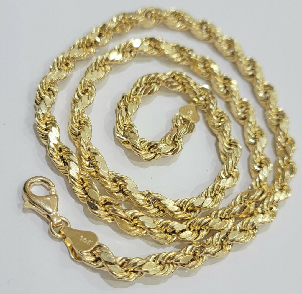 Real Gold 10k Yellow Gold Rope Chain Necklace 6mm 18 Inch Choker