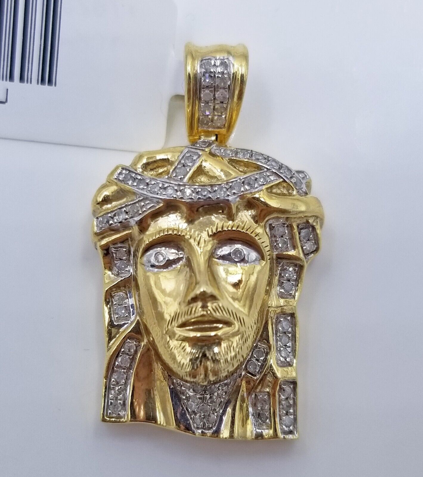 Real 10K Yellow Gold Jesus Head Charm Pendant Genuine Diamond