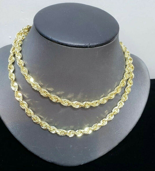 Solid 14k Gold Rope Chain 6mm 22 Inch Necklace Diamond Cuts Lobster Lock REAL