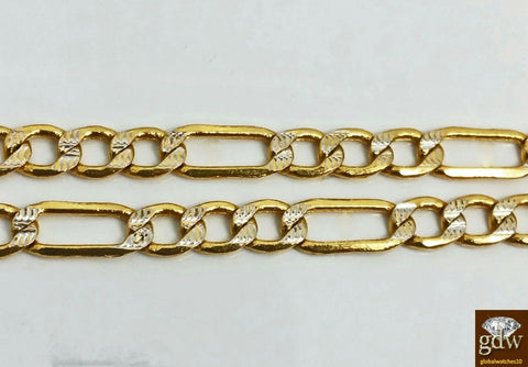 Real 10K Yellow Gold Anklet 10" Inch Diamond Cut Figaro Link Ladies 4mm Lobster