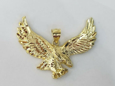 REAL 10k Yellow Gold Eagle Charm Pendant Flying Bird Diamond Cut Yellow Men