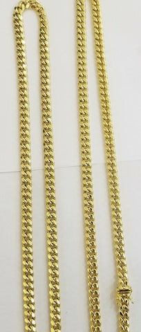 Real 10k yellow Gold Men Necklace chain 7mm 20" Miami Cuban Chain Box Lock