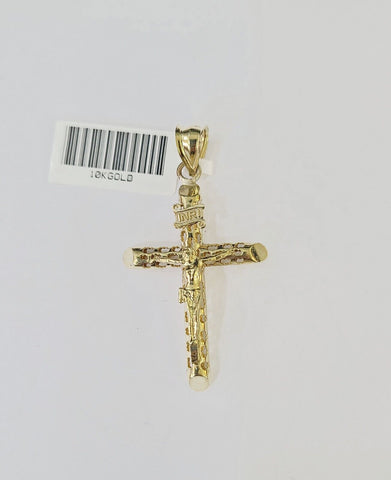 10k Gold INRI Jesus Pendant Rope Chain 3mm 18'' Necklace Set Real Genuine