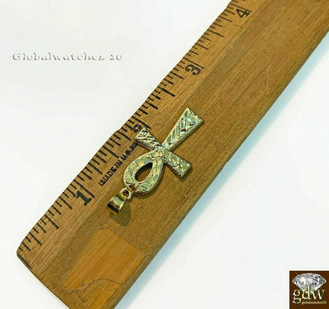 10k Gold Ankh Cross Charm Pendant with Miami Cuban Chain 22" 24" 26" 28" Real