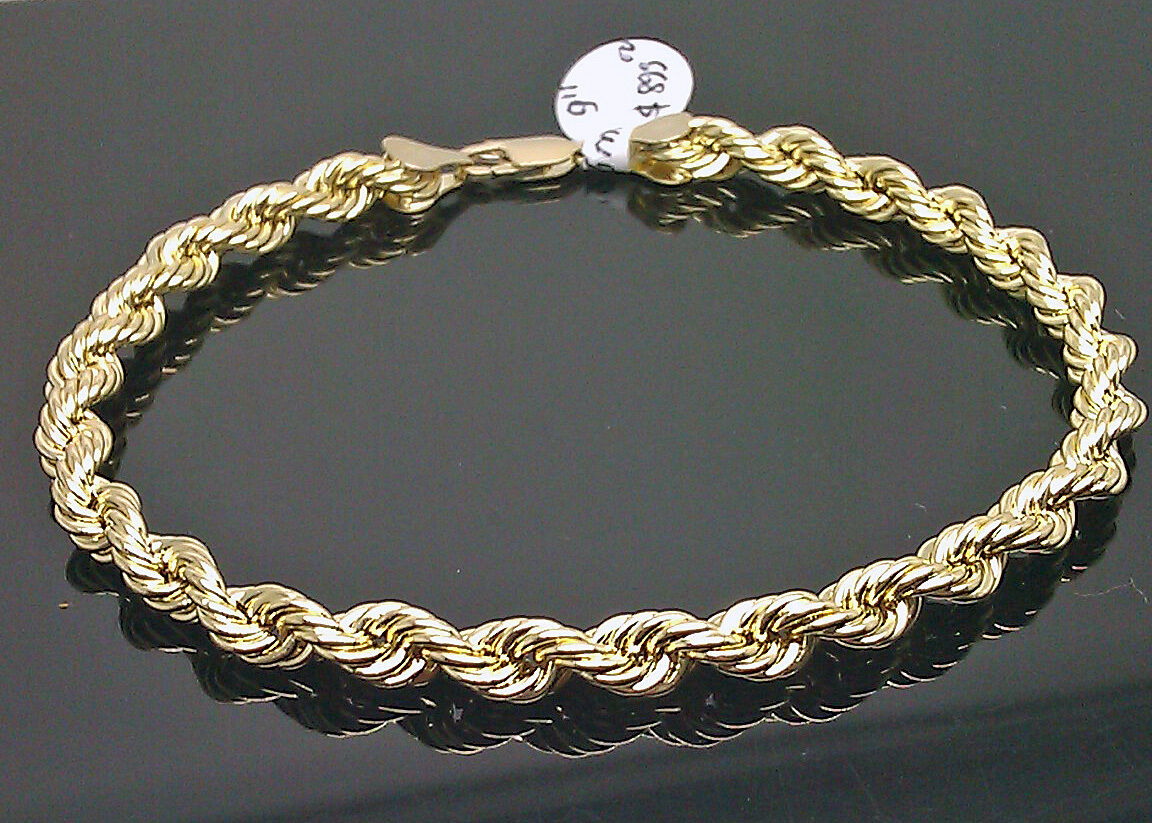 Brand New 10K Yellow Gold Rope Bracelet 6mm 7.5 Inches Long Mens Ladies