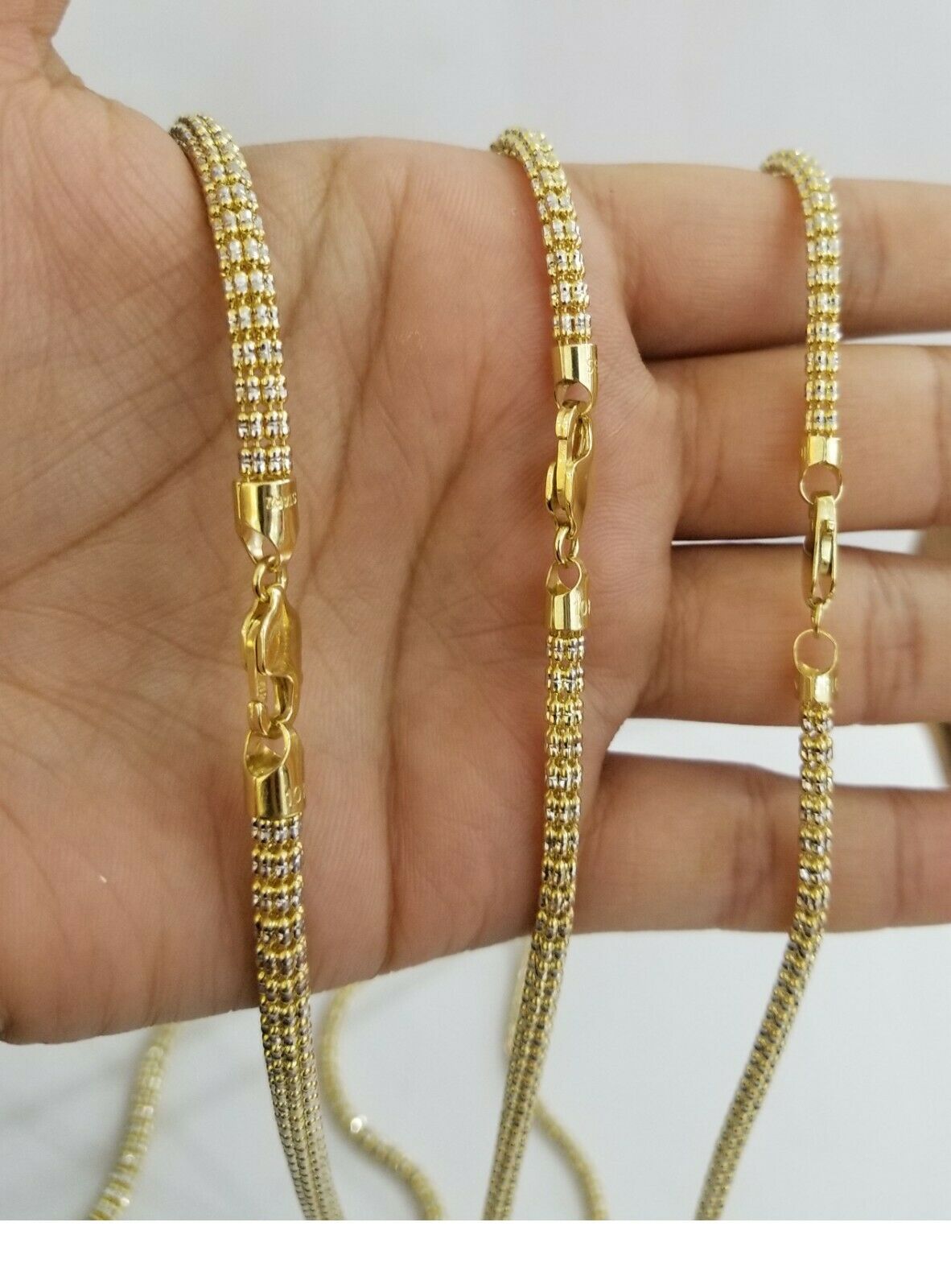 Solid 10k Yellow Gold Iced Chain 3.5mm 4mm 5m Diamond Cut Necklace 20" 24"