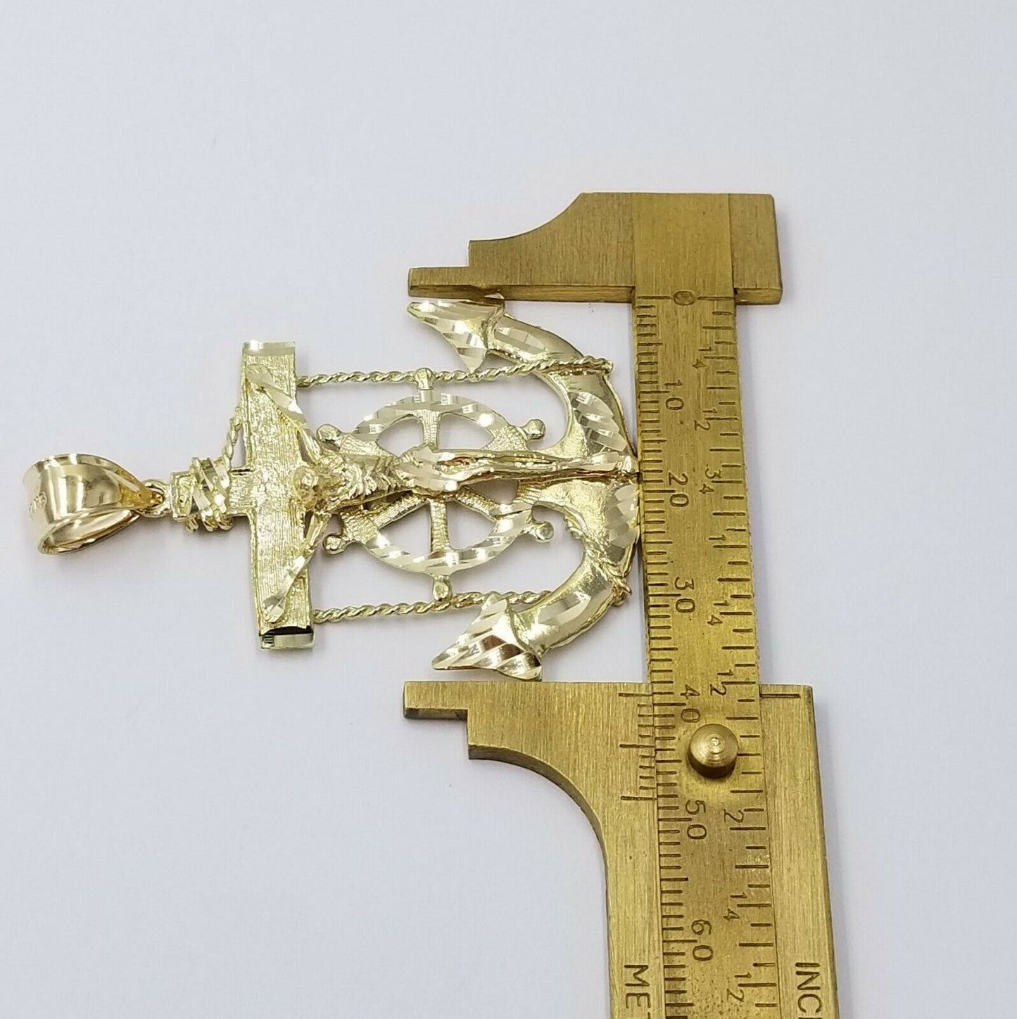 REAL 10k Gold Jesus Anchor Charm Pendent 6mm Rope Chain Diamond Cut 20 22 24 26