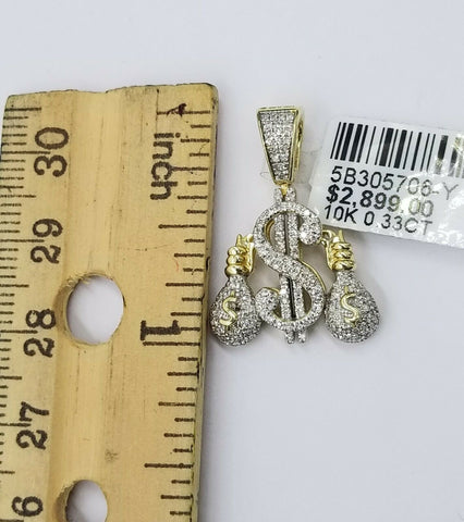 10k Yellow Gold Over Diamond Money Bag Dollar Sign Charm Pendant 0.33 CT Diamond