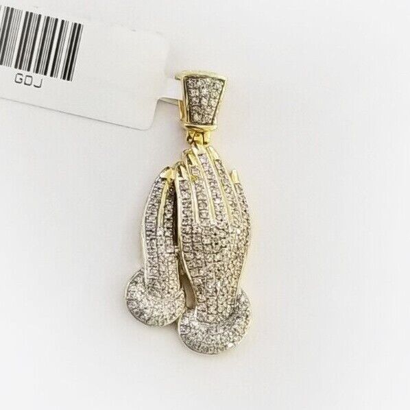 10k Real Gold Praying Hand Pendant Genuine Diamonds 10kt Gold Charm Men Women