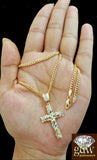 Real 10k Yellow Gold Cross Jesus Charm Pendant Miami Cuban 20" Necklace