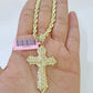 14k Yellow Gold Rope Chain & C-Z Cross Charm SET 4mm 20 Inches Necklace