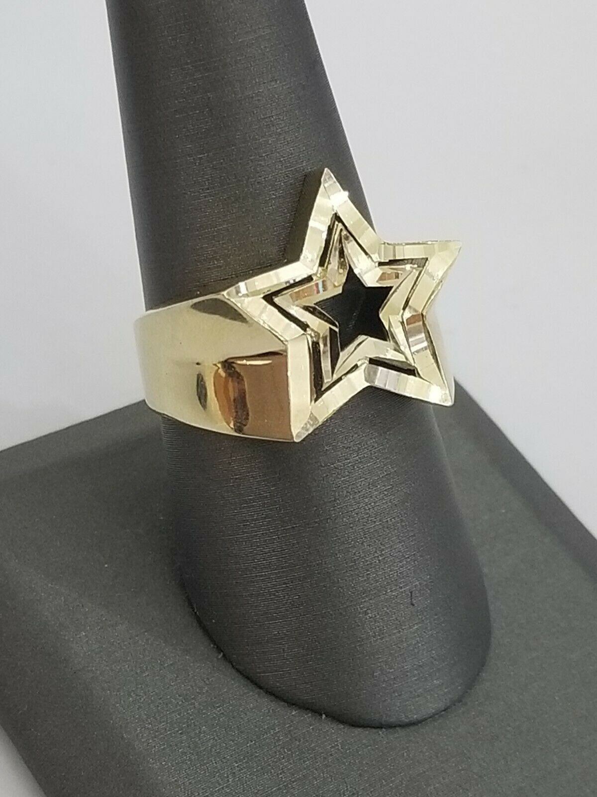 10k Yellow Gold Double Star Mens Ring Diamond Cut Design Real 10k casual pinky