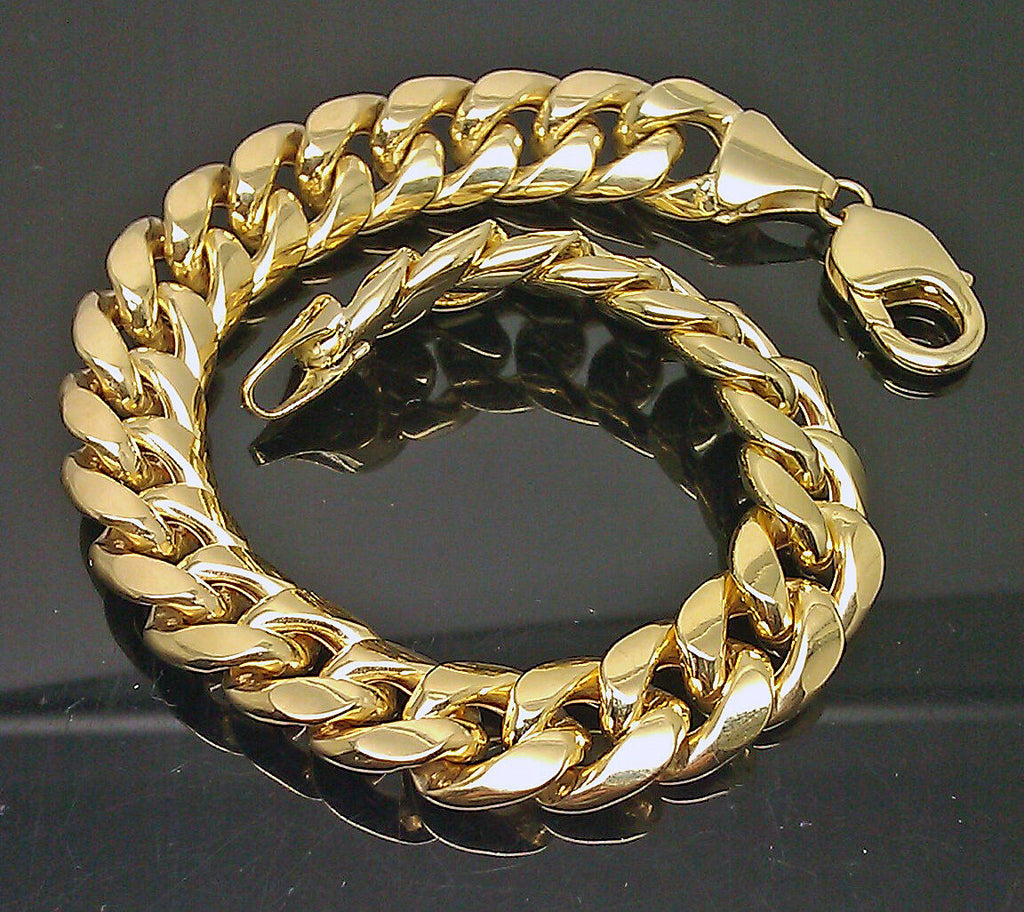 10K Men's Yellow Gold Thick Miami Cuban Bracelet 11mm, 7.5 Inches