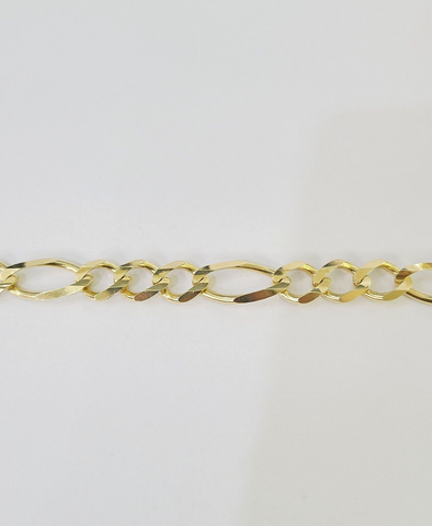 Real 14k Yellow Gold Figaro link Bracelet 9mm 8" Inch Men women Diamond Cut