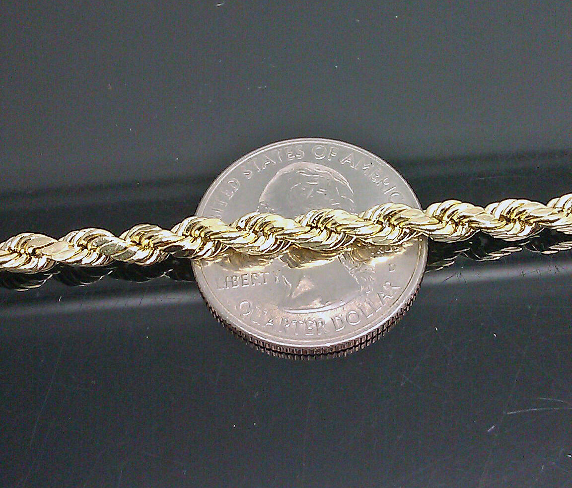 10K Yellow Gold Mens Thick Rope Bracelet 9 Inches Long 4mm