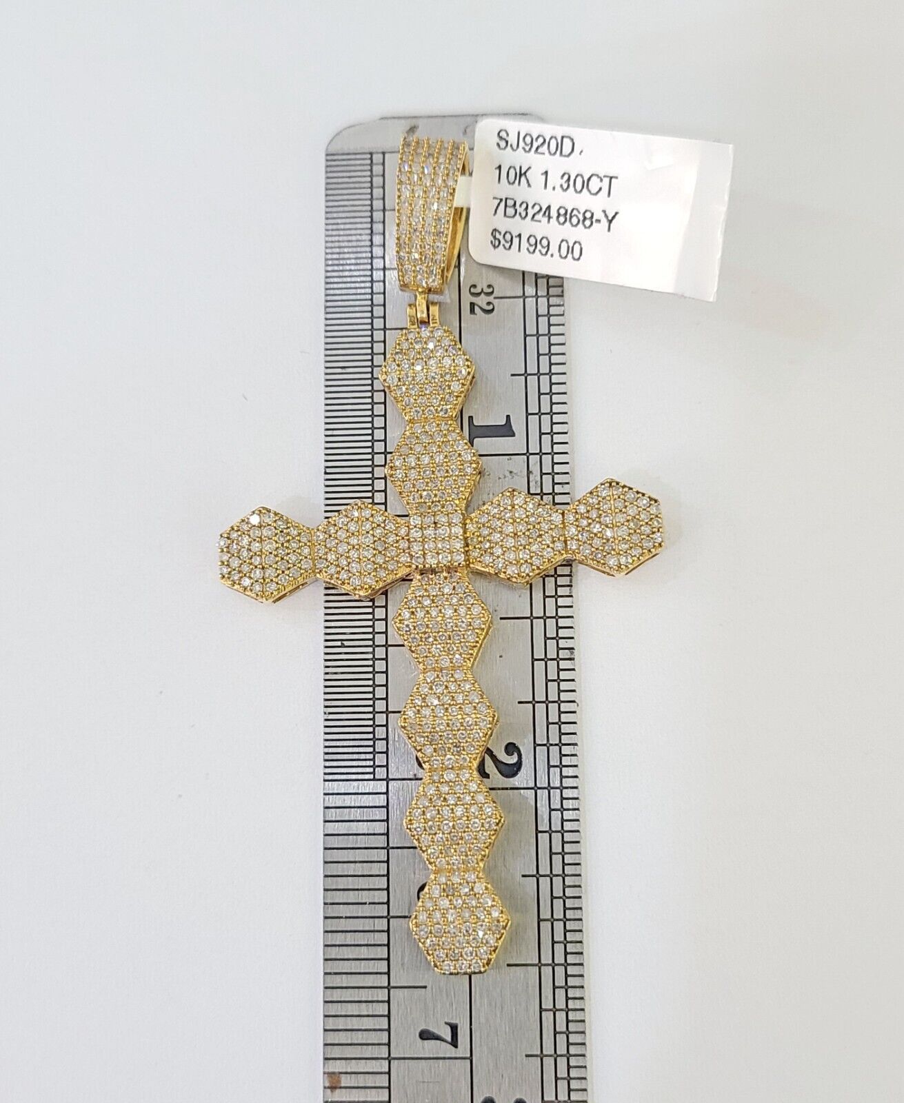 Real 10k Yellow Gold Diamond Cross Charm Men Women Pendant Genuine 2.5"