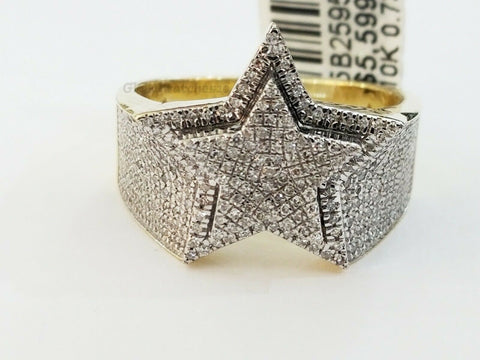 10k Yellow Gold Diamond Ring Double Star Design with Genuine Diamonds for Men