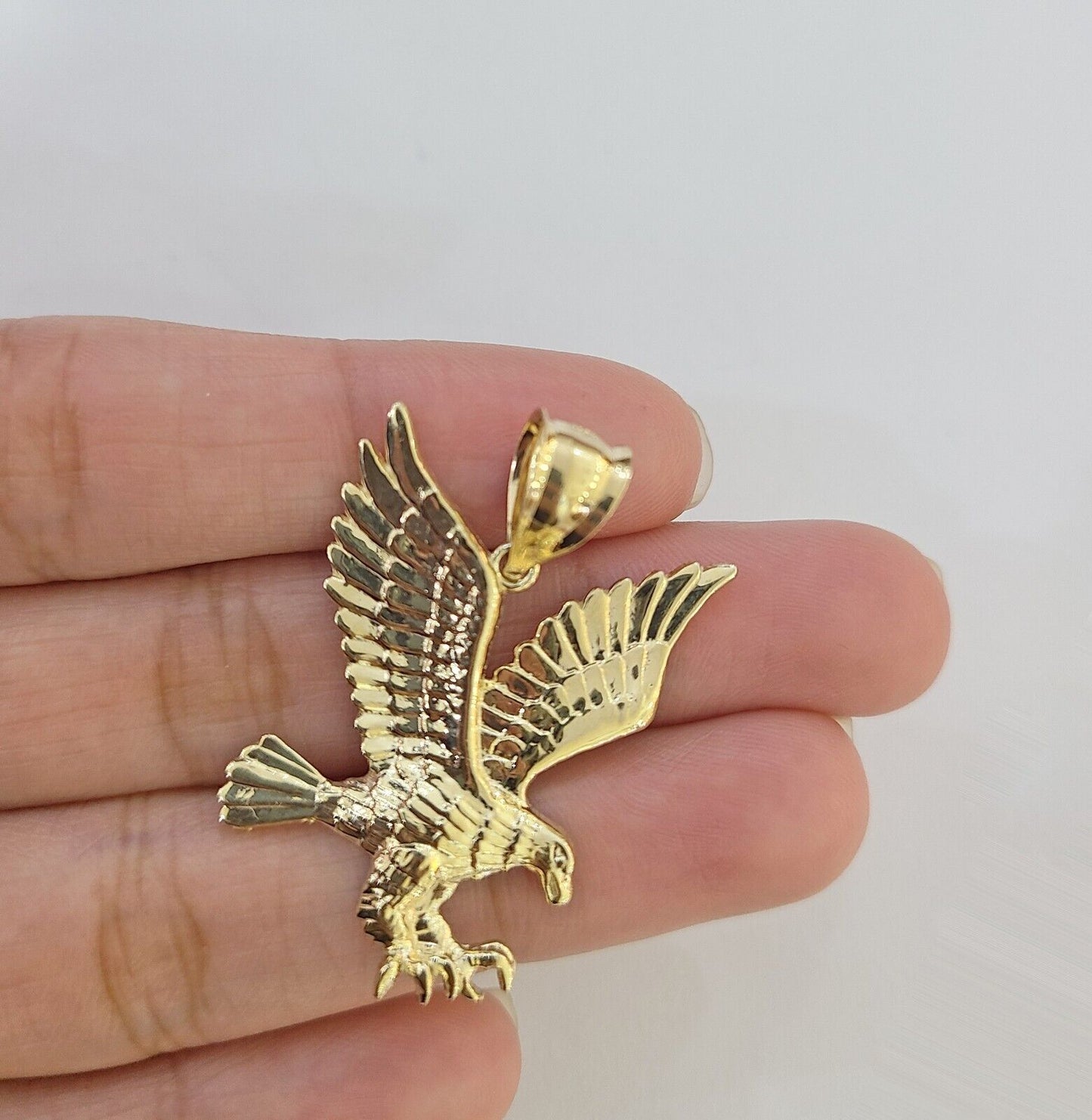 10k Yellow Gold Flying Eagle Charm Pendant For Men Women 1" Inch Bird 10kt Real