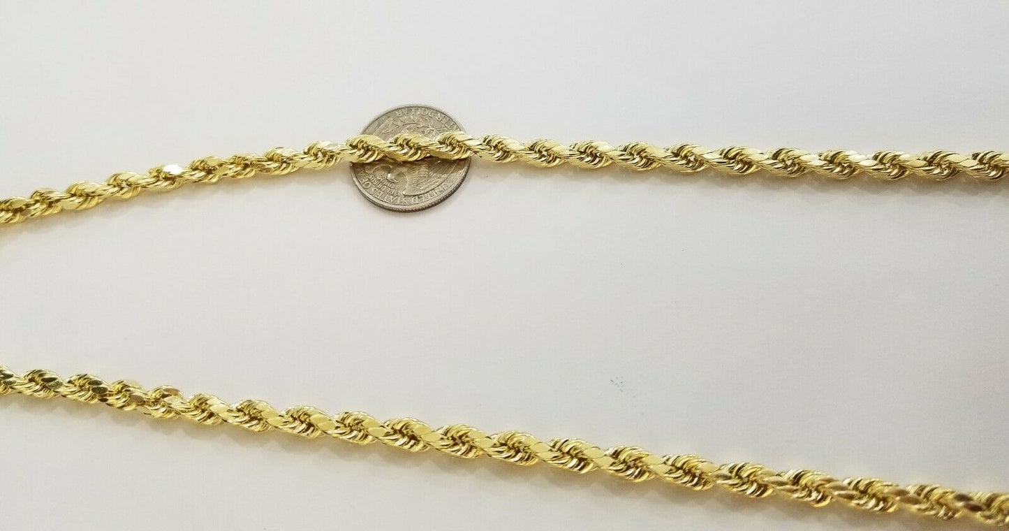 10k REAL Gold Rope Chain 6mm 20" Yellow gold Necklace Men women diamond cut