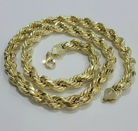 Real 10k Gold 8mm Rope Chain Necklace 30" 10kt yellow Gold Men's Chain, Lobster