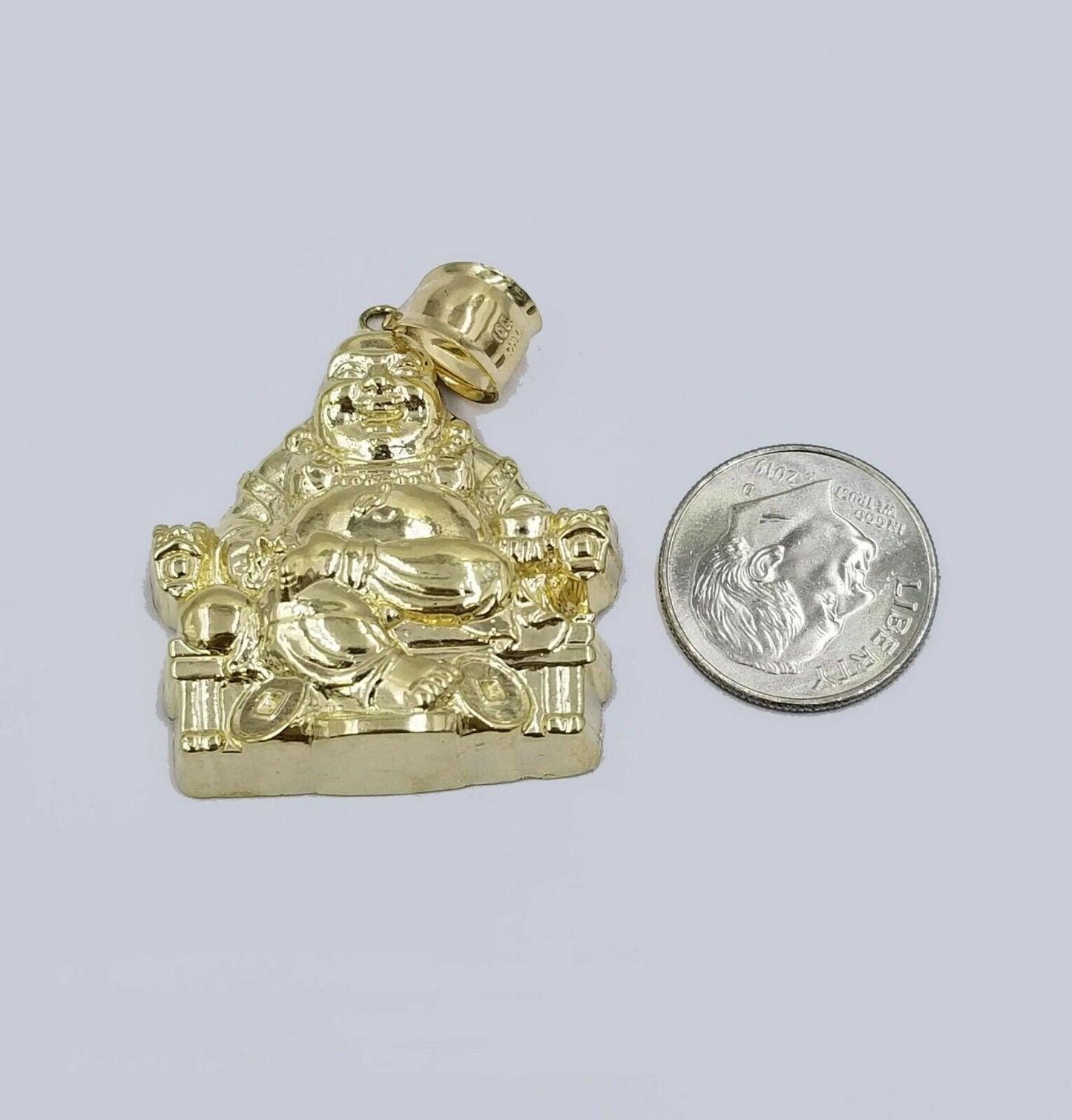 REAL 10k Yellow Gold Laughing Buddha Charm Pendant Happy 1.5" 30mm For Men's