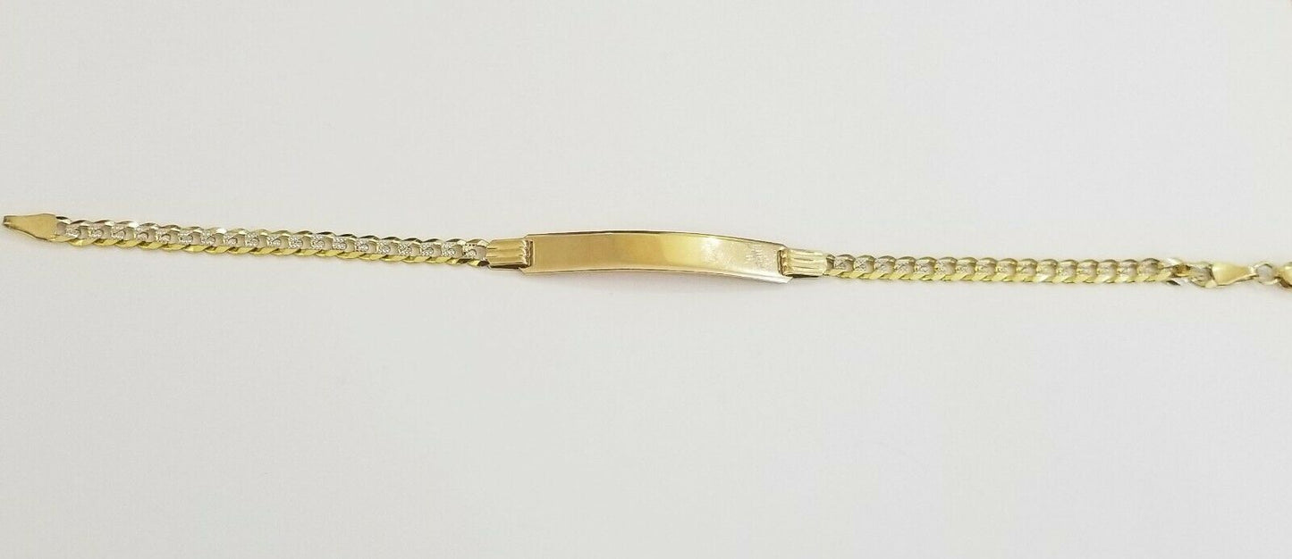 14k Cuban curve link gold bracelet 5mm 8"Inch Men's Women diamond cut hand chain