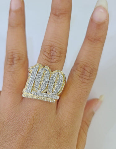 Real 10k Yellow Gold Diamond Ring 100 Shaped Men Ring