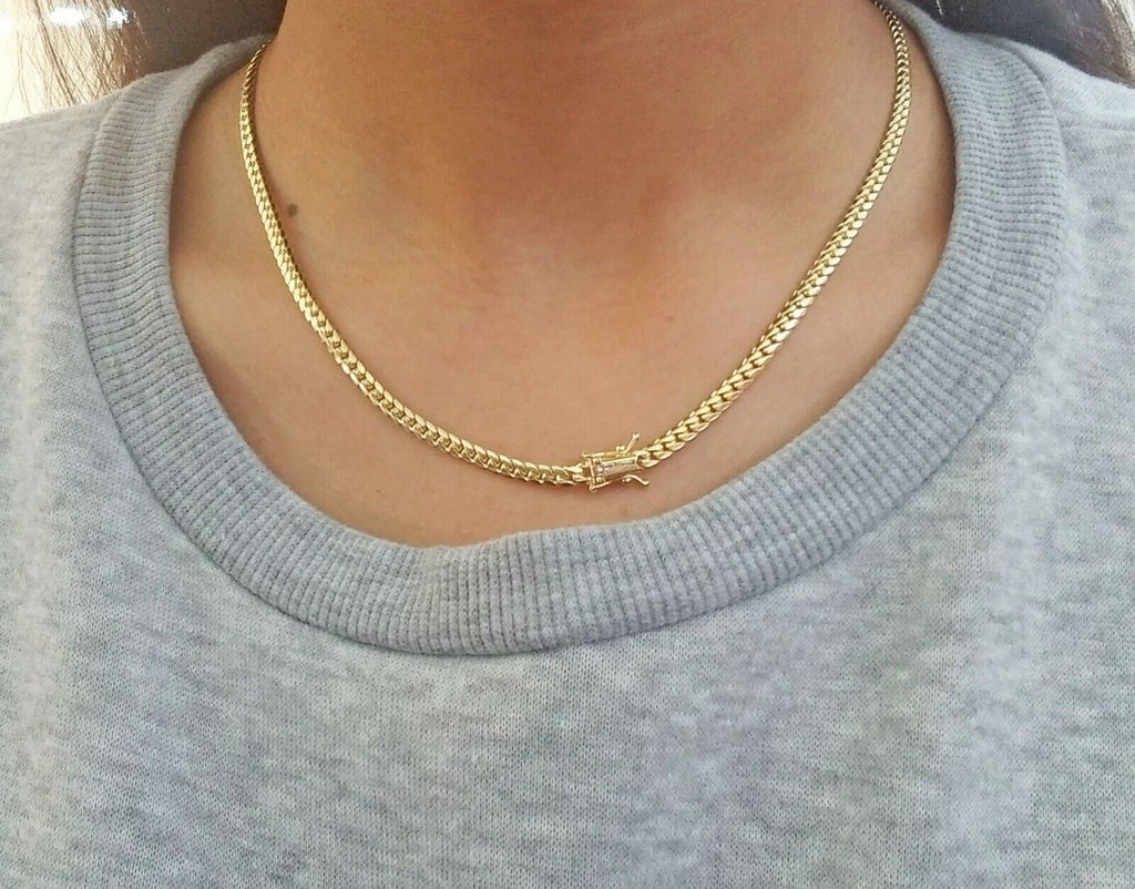 14K Solid Yellow Gold Miami Cuban Link Chain Box Lock Necklace