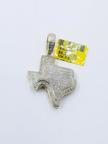 REAL 10k Diamond Pendant Texas Map Charm Genuine 0.50CT Yellow Gold Mens